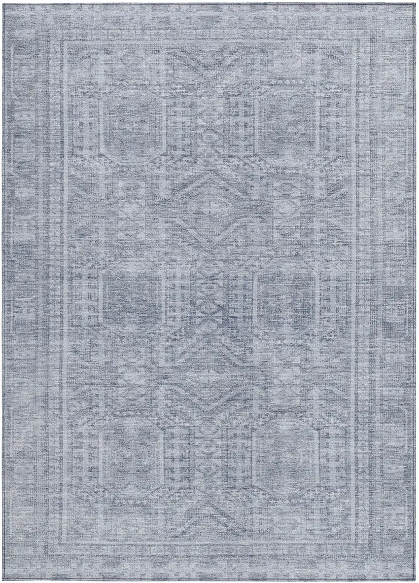 Sky Blue And Silver Geometric Washable Indoor Outdoor Area Rug Photo 3