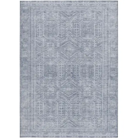 Sky Blue And Silver Geometric Washable Indoor Outdoor Area Rug Photo 4