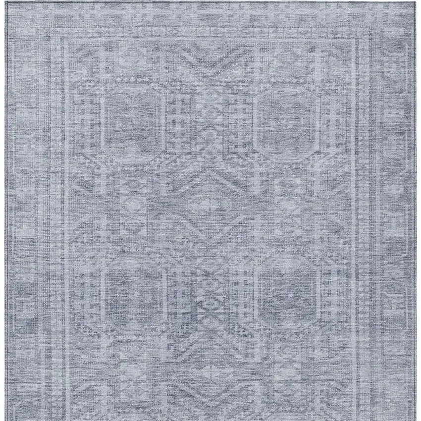 Sky Blue And Silver Geometric Washable Indoor Outdoor Area Rug Photo 4