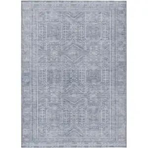 Photo of Sky Blue And Silver Geometric Washable Indoor Outdoor Area Rug