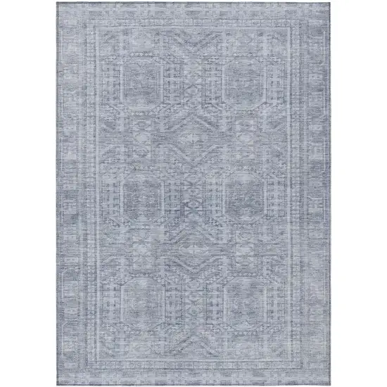 Sky Blue And Silver Geometric Washable Indoor Outdoor Area Rug Photo 1