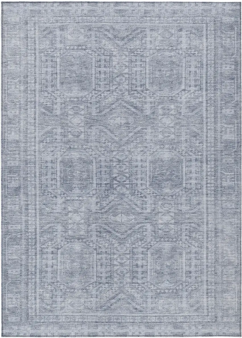 Sky Blue And Silver Geometric Washable Indoor Outdoor Area Rug Photo 1