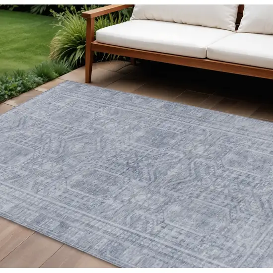 Sky Blue And Silver Geometric Washable Indoor Outdoor Area Rug Photo 2