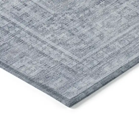 Sky Blue And Silver Geometric Washable Indoor Outdoor Area Rug Photo 9