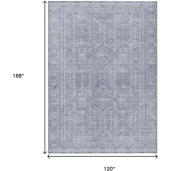 Sky Blue And Silver Geometric Washable Indoor Outdoor Area Rug Photo 9