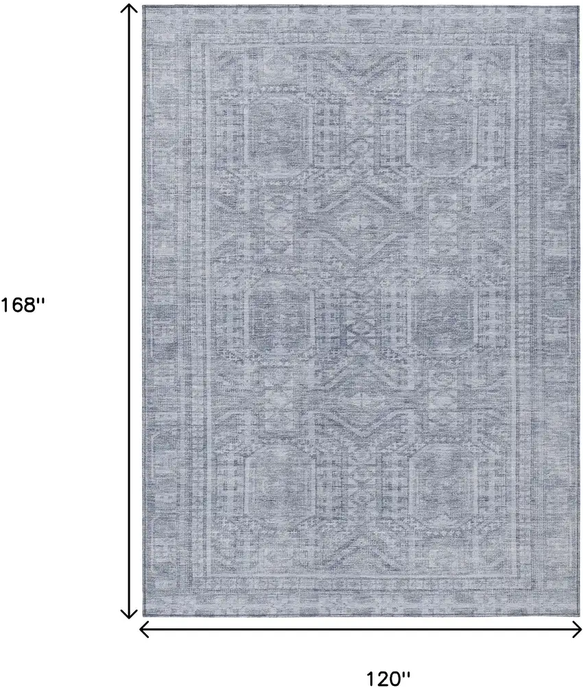 Sky Blue And Silver Geometric Washable Indoor Outdoor Area Rug Photo 9