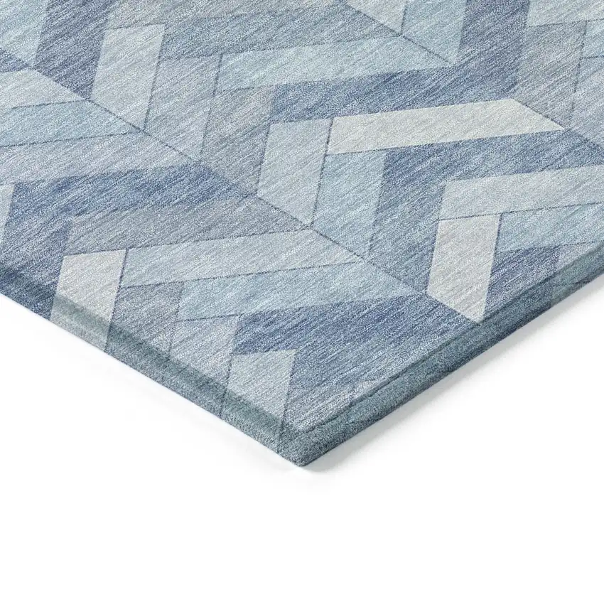 Sky Blue And Silver Geometric Washable Indoor Outdoor Area Rug Photo 7