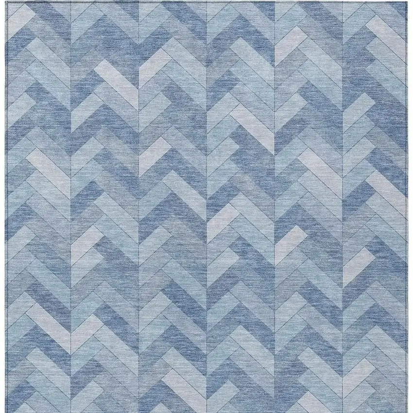 Sky Blue And Silver Geometric Washable Indoor Outdoor Area Rug Photo 6