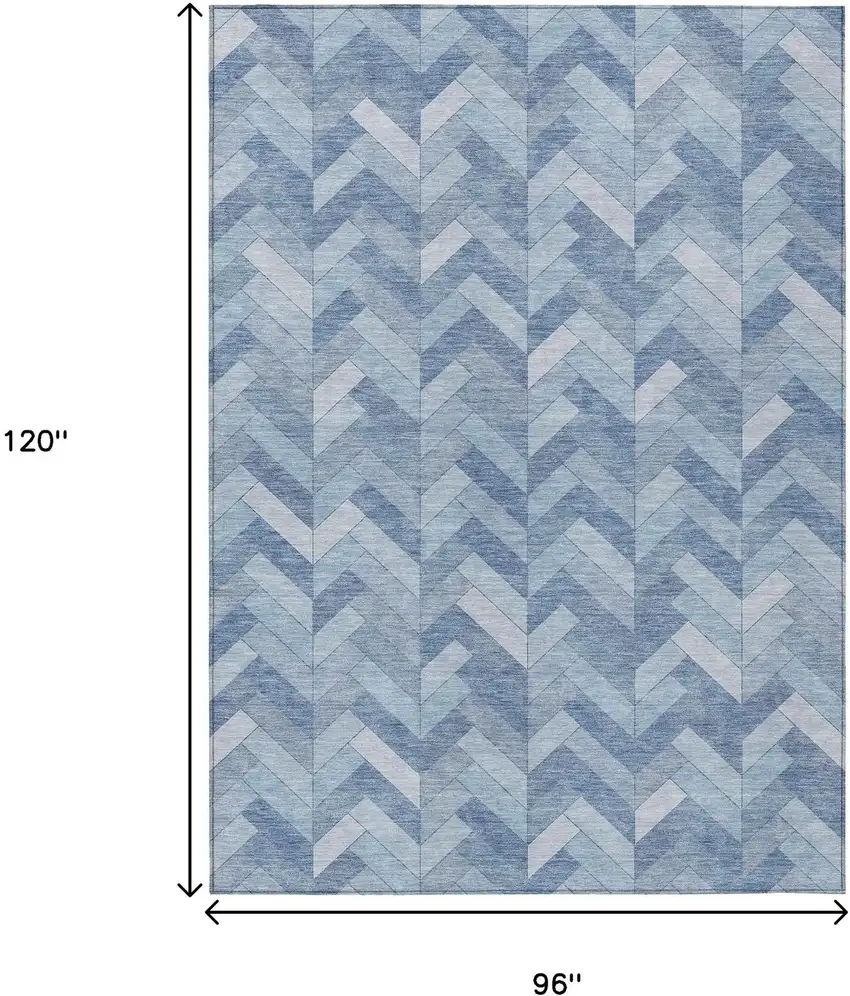 Sky Blue And Silver Geometric Washable Indoor Outdoor Area Rug Photo 3