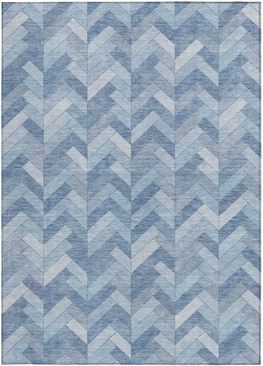 Sky Blue And Silver Geometric Washable Indoor Outdoor Area Rug Photo 4
