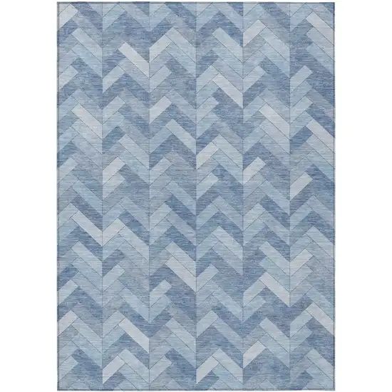 Sky Blue And Silver Geometric Washable Indoor Outdoor Area Rug Photo 2