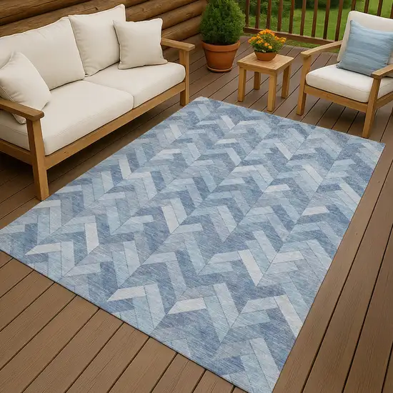 Sky Blue And Silver Geometric Washable Indoor Outdoor Area Rug Photo 9