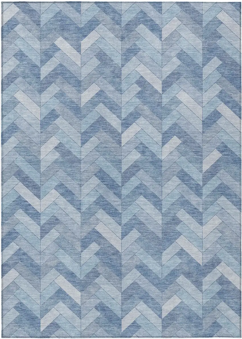 Sky Blue And Silver Geometric Washable Indoor Outdoor Area Rug Photo 2