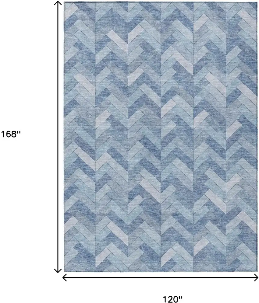 Sky Blue And Silver Geometric Washable Indoor Outdoor Area Rug Photo 3