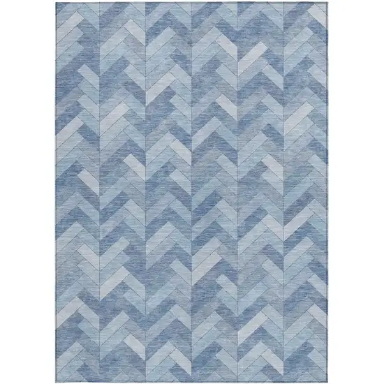 Sky Blue And Silver Geometric Washable Indoor Outdoor Area Rug Photo 4