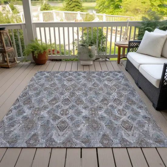 Sky Blue And Silver Geometric Washable Indoor Outdoor Area Rug Photo 8
