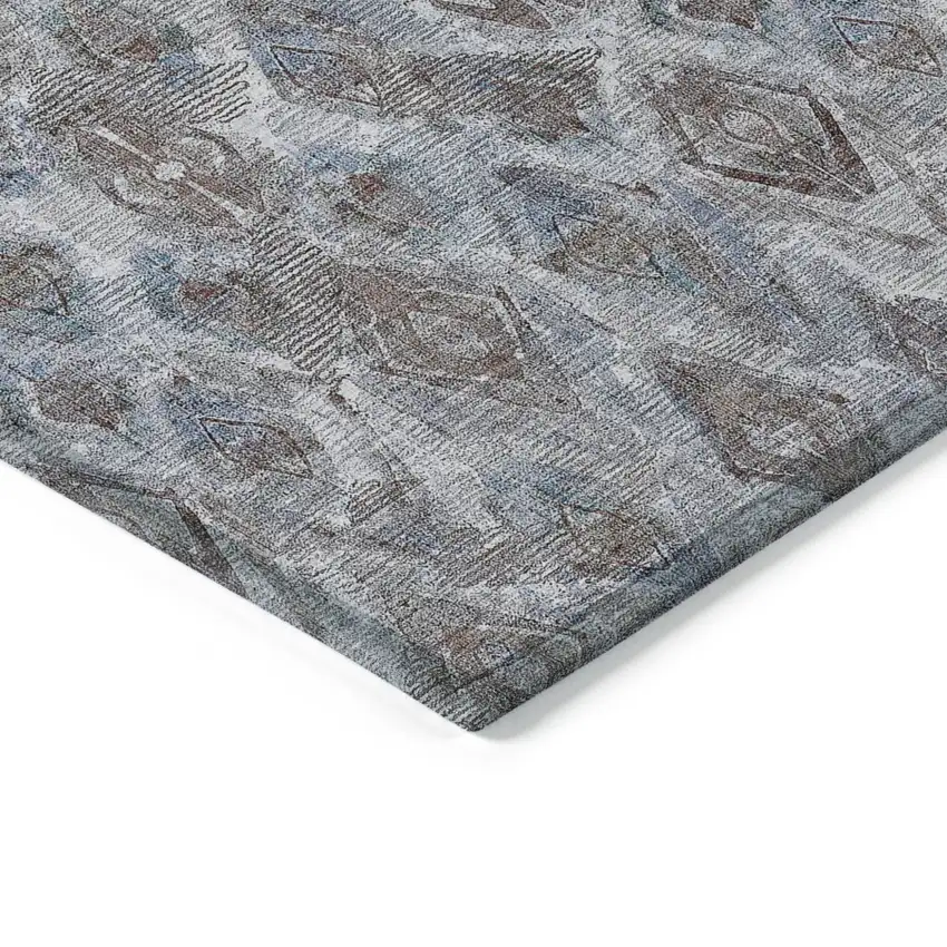 Sky Blue And Silver Geometric Washable Indoor Outdoor Area Rug Photo 5