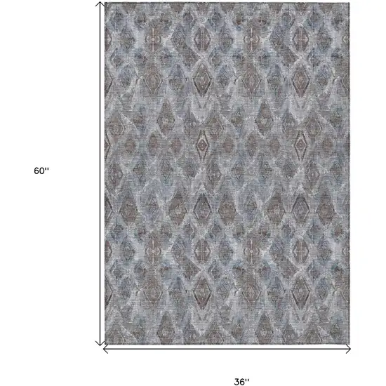 Sky Blue And Silver Geometric Washable Indoor Outdoor Area Rug Photo 3