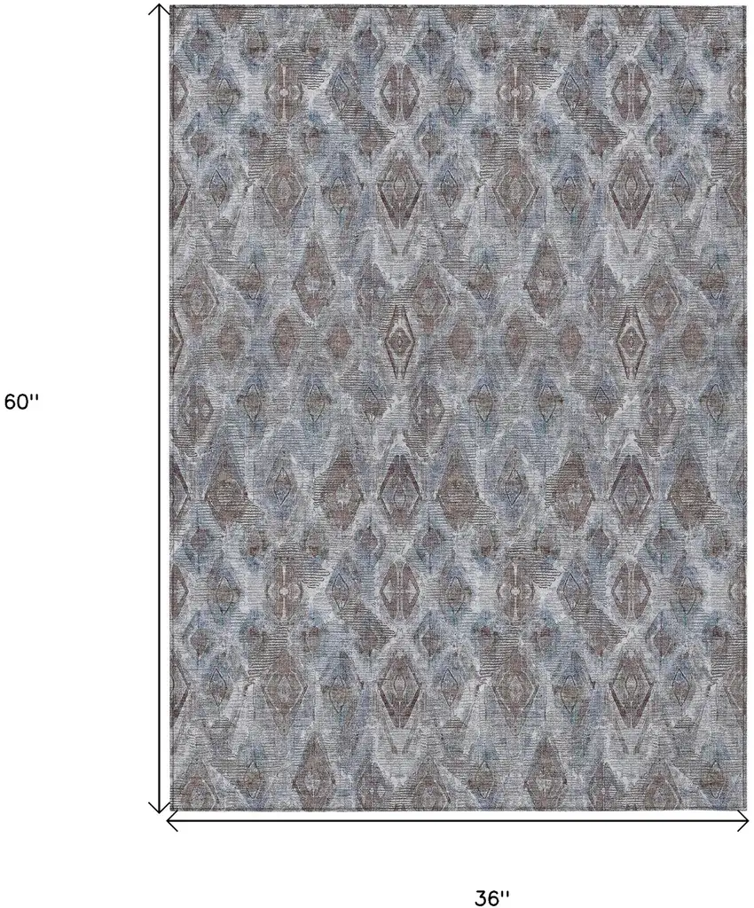 Sky Blue And Silver Geometric Washable Indoor Outdoor Area Rug Photo 3