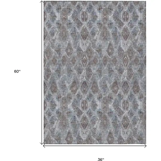 Sky Blue And Silver Geometric Washable Indoor Outdoor Area Rug Photo 3