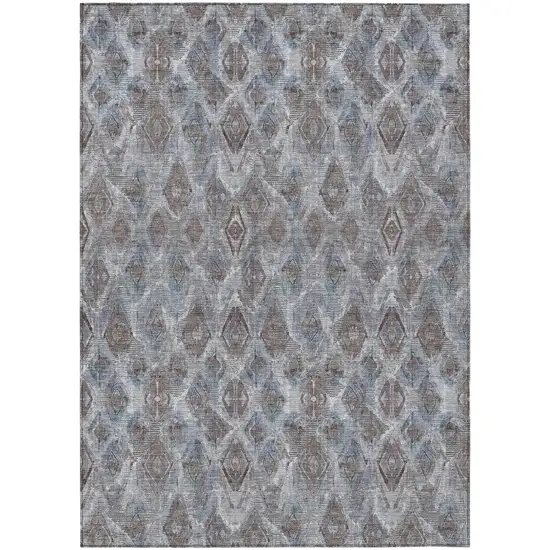 Sky Blue And Silver Geometric Washable Indoor Outdoor Area Rug Photo 2