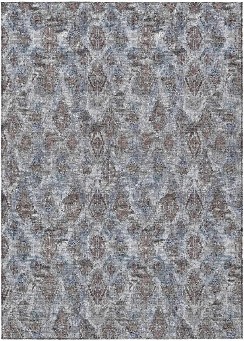 Sky Blue And Silver Geometric Washable Indoor Outdoor Area Rug Photo 2