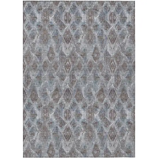Sky Blue And Silver Geometric Washable Indoor Outdoor Area Rug Photo 2
