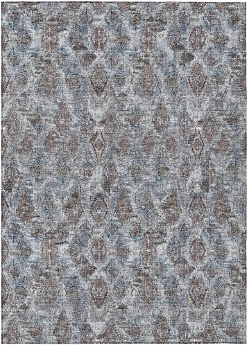 Sky Blue And Silver Geometric Washable Indoor Outdoor Area Rug Photo 2