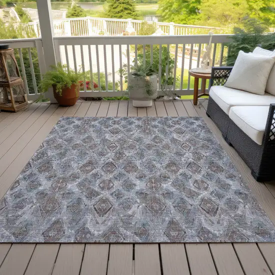 Sky Blue And Silver Geometric Washable Indoor Outdoor Area Rug Photo 8