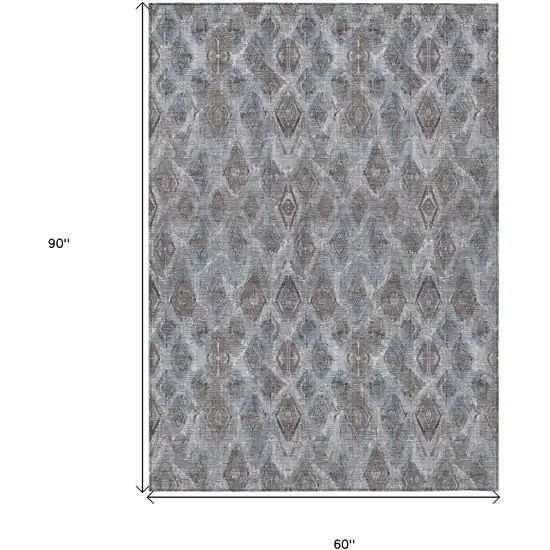 Sky Blue And Silver Geometric Washable Indoor Outdoor Area Rug Photo 3