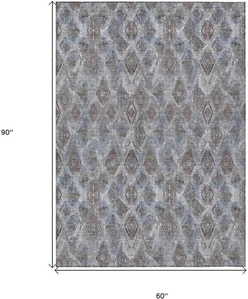 Sky Blue And Silver Geometric Washable Indoor Outdoor Area Rug Photo 3