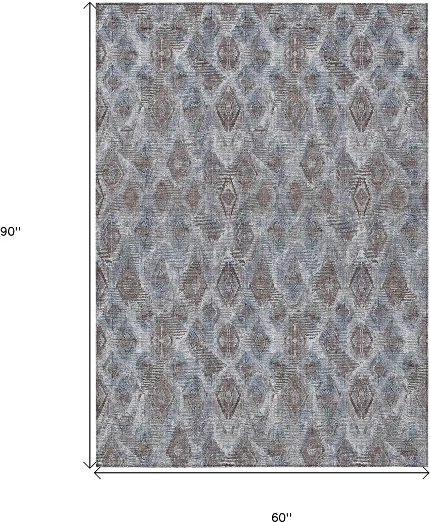 Sky Blue And Silver Geometric Washable Indoor Outdoor Area Rug Photo 3