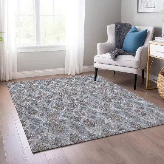 Sky Blue And Silver Geometric Washable Indoor Outdoor Area Rug Photo 9