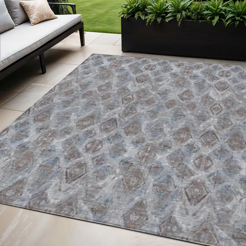 Sky Blue And Silver Geometric Washable Indoor Outdoor Area Rug Photo 1