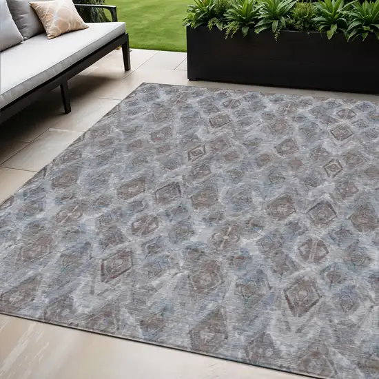 Sky Blue And Silver Geometric Washable Indoor Outdoor Area Rug Photo 1