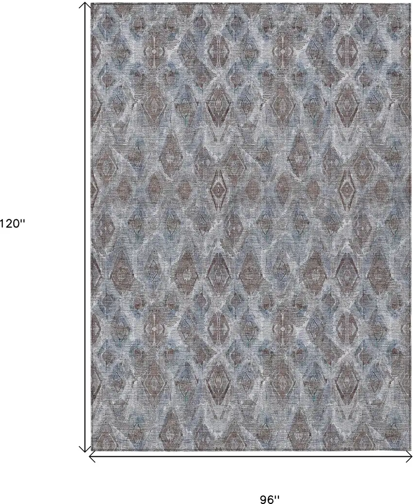 Sky Blue And Silver Geometric Washable Indoor Outdoor Area Rug Photo 3