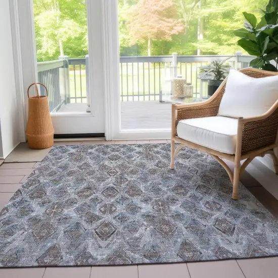 Sky Blue And Silver Geometric Washable Indoor Outdoor Area Rug Photo 9