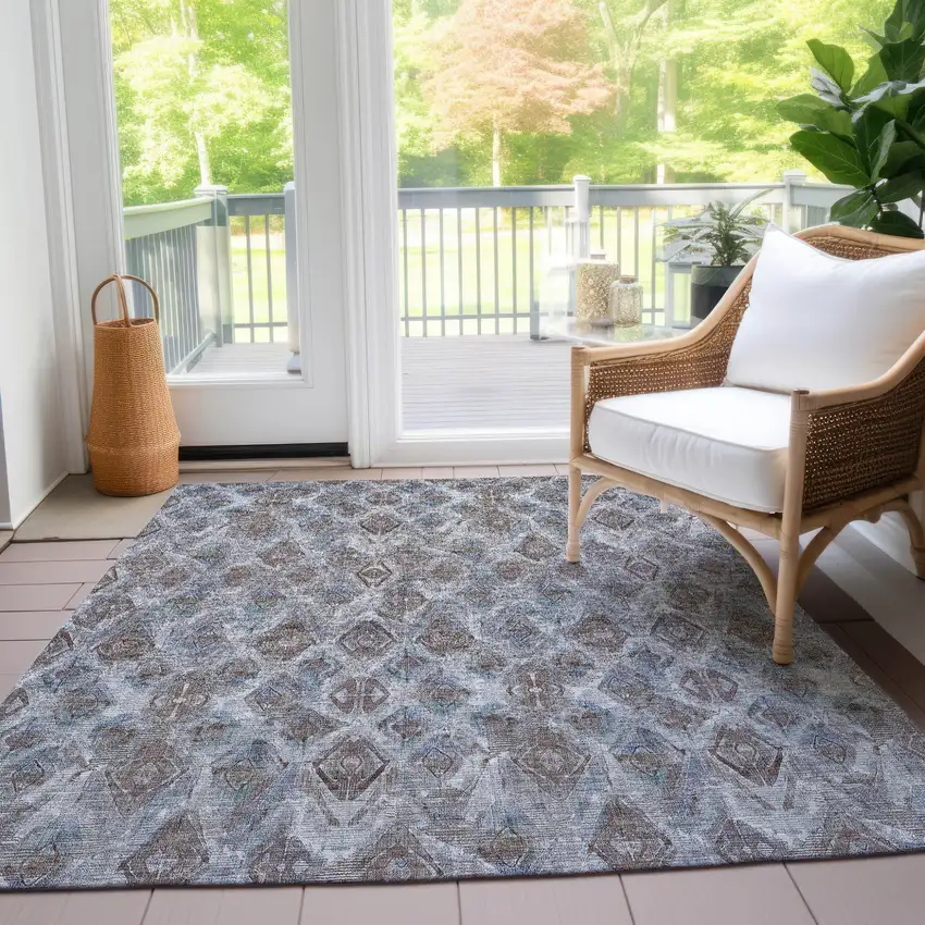 Sky Blue And Silver Geometric Washable Indoor Outdoor Area Rug Photo 9