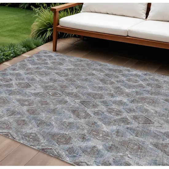 Sky Blue And Silver Geometric Washable Indoor Outdoor Area Rug Photo 1