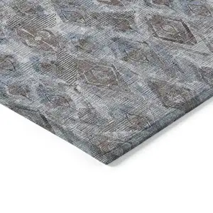 Photo of Sky Blue And Silver Geometric Washable Indoor Outdoor Area Rug