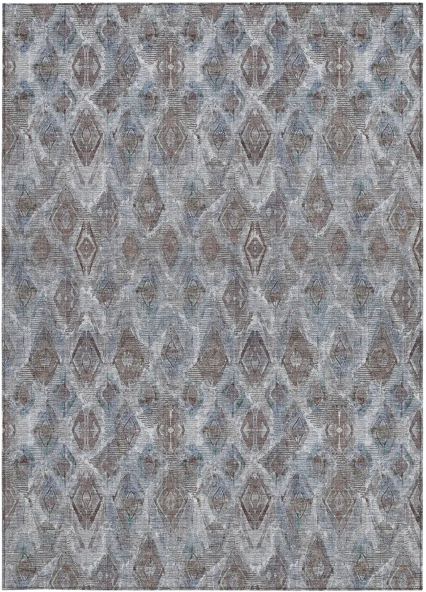 Sky Blue And Silver Geometric Washable Indoor Outdoor Area Rug Photo 7