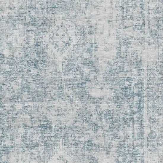 Sky Blue And Silver Oriental Washable Area Rug With UV Protection Photo 2