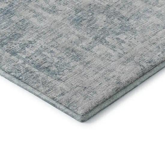 Sky Blue And Silver Oriental Washable Area Rug With UV Protection Photo 7