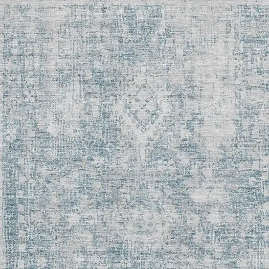 Sky Blue And Silver Oriental Washable Area Rug With UV Protection Photo 2
