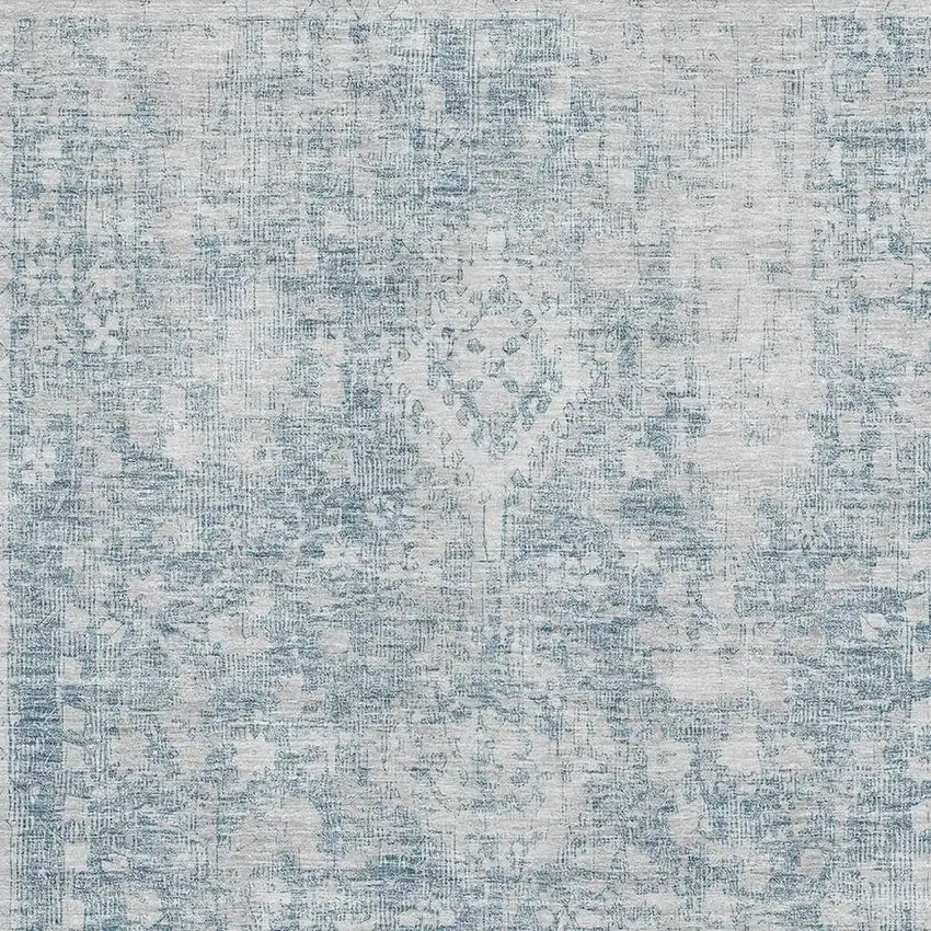 Sky Blue And Silver Oriental Washable Area Rug With UV Protection Photo 2