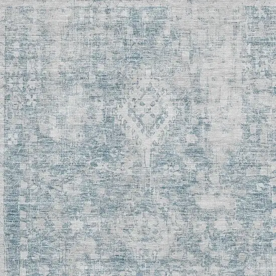 Sky Blue And Silver Oriental Washable Area Rug With UV Protection Photo 2