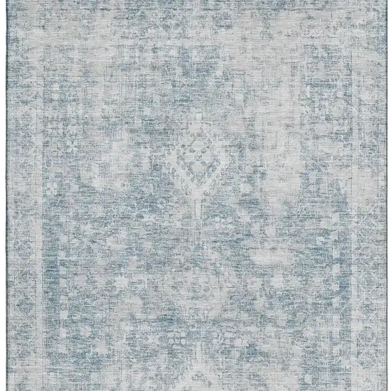 Sky Blue And Silver Oriental Washable Area Rug With UV Protection Photo 3
