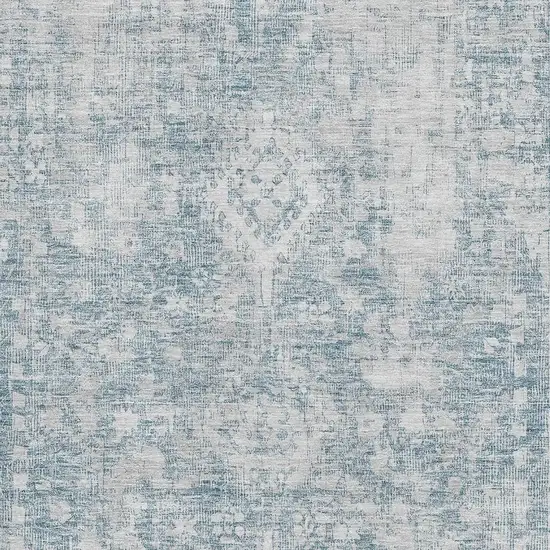 Sky Blue And Silver Oriental Washable Area Rug With UV Protection Photo 2