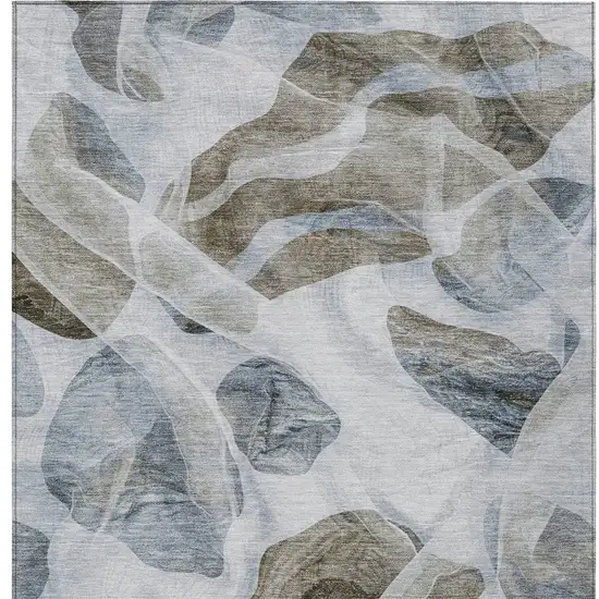 Sky Blue And Taupe Abstract Washable Indoor Outdoor Area Rug Photo 6