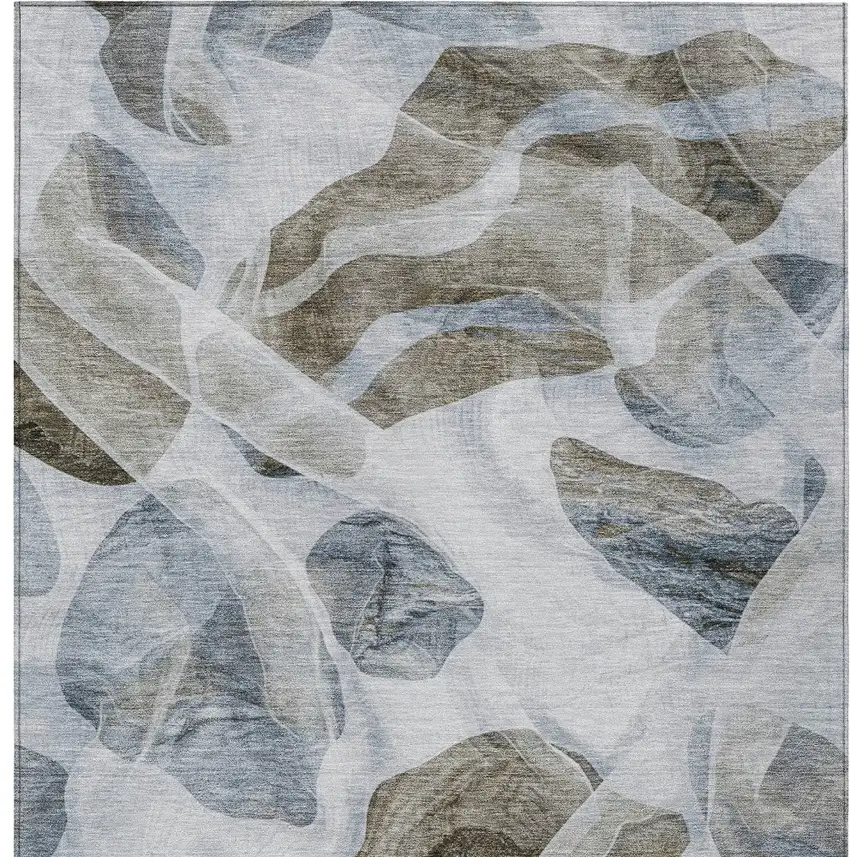 Sky Blue And Taupe Abstract Washable Indoor Outdoor Area Rug Photo 6